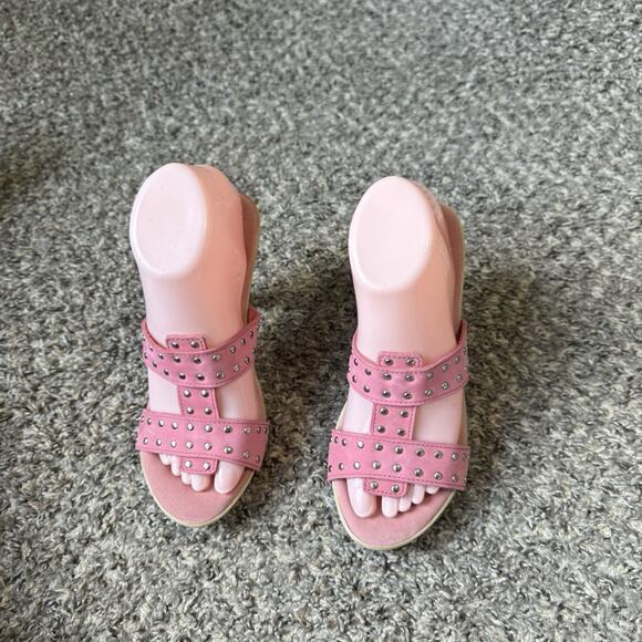 Naturalizer Vtg Y2K Clog Heels Sandals Pink Leather Studs Size 7 M Strappy - Picture 11 of 11